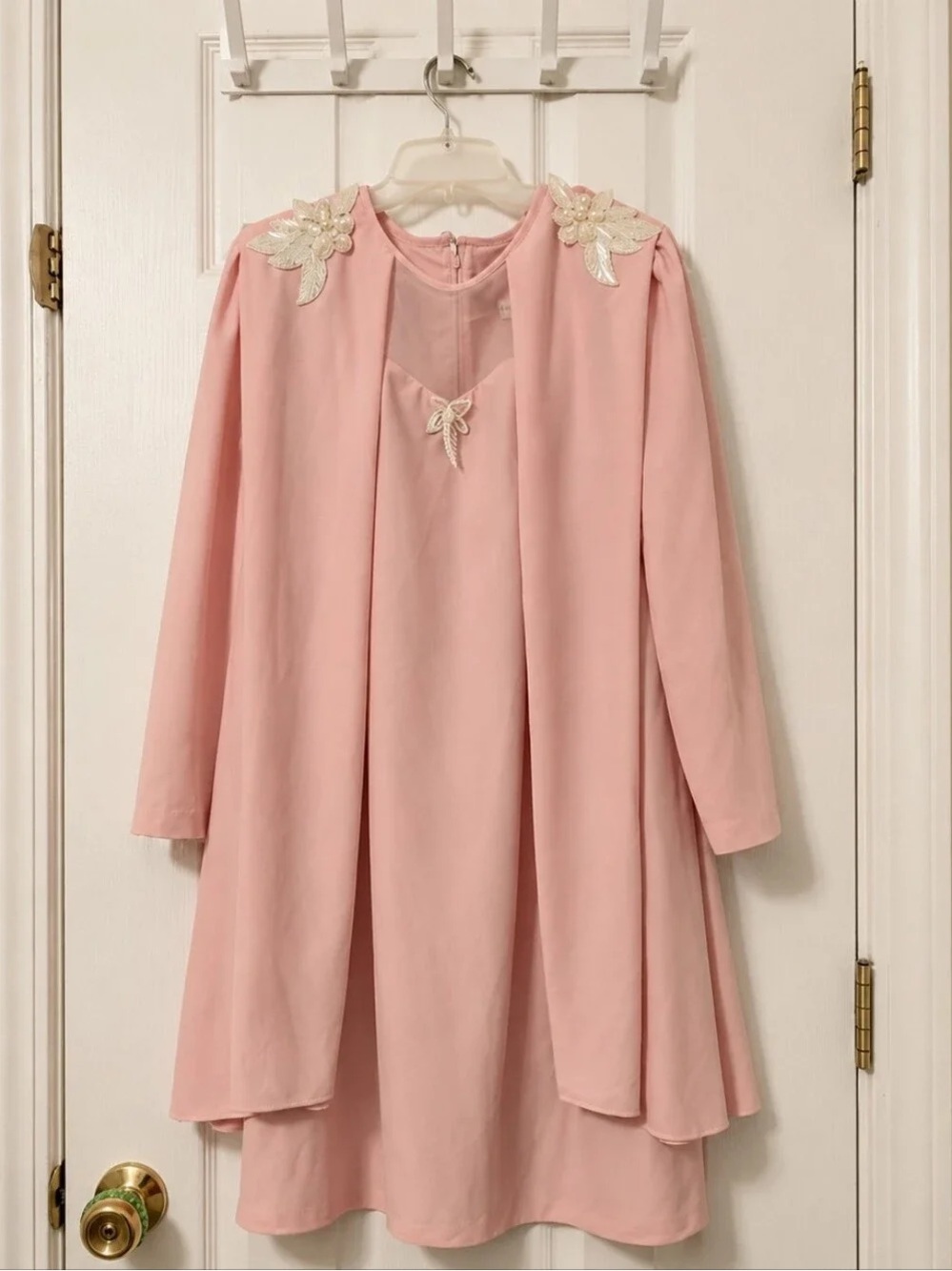 Girls' Pink Long-Sleeve Embroidered Dress